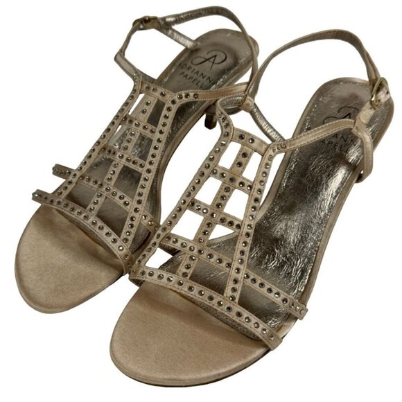 Adrianna Papell Amari Blush Rhinestone Strappy Pump Heel Satin Size 6.5M Formal - Picture 1 of 10